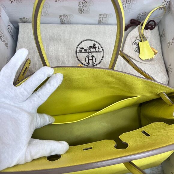 100% Authentic Hermès Epsom Birkin 35 Lime GHW Stamp Q - Picture 9 of 11